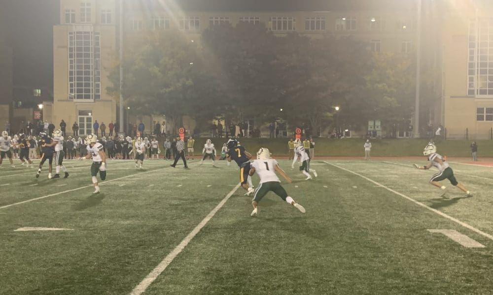Central Catholic three-star receiver Peter Gonzalez makes a fourth quarter catch against Pine-Richland.