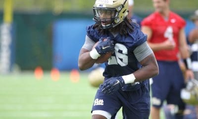 Chawntez Moss takes care of the ball during drill at the first practice of the season (Photo credit: David Hague)