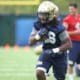 Chawntez Moss takes care of the ball during drill at the first practice of the season (Photo credit: David Hague)