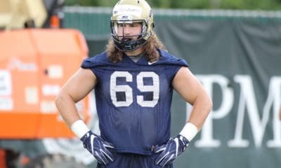 Adam Bisnowaty takes a breathe during the first day of practice (Photo credit: David Hague)