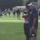 Donovan Jeter chats with Pitt head coach Pat Narduzzi (Photo credit: Alan Saunders)