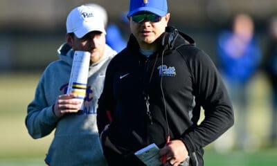 Pitt linebackers coach Ryan Manalac at spring camp. March 11, 2025 / Ed Thompson. PSN.