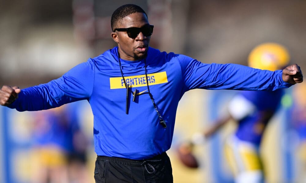 Pitt running backs coach Lindsey Lamar. March 13, 2025 / Ed Thompson. PSN.