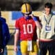 Seguin (Texas) High School prospect Corey Dailey watches Pitt quarterback Eli Holstein. March 13, 2025 / Ed Thompson. PSN.