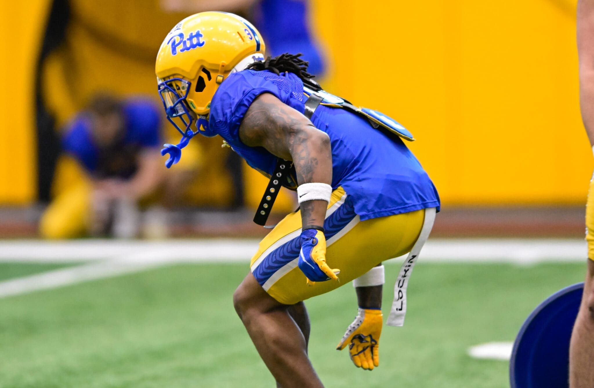 Pitt linebacker Kyle Louis during spring camp drills. March 24, 2025 -- Ed Thompson / PSN