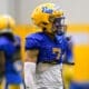 Pitt safety Javon McIntyre with two takeaways stickers through spring camp. March 24, 2025 / Ed Thompson. PSN.
