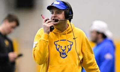 Pitt offensive coordinator Kade Bell during spring practice on March 27, 2025 / Ed Thompson. PSN.