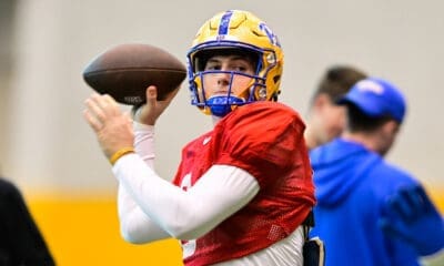 Pitt freshman quarterback Mason Heintschel at spring camp on March 27, 2025 / Ed Thompson. PSN.