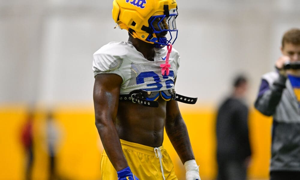 Pitt linebacker Jeremiah Marcelin standing out at spring practice. April 3, 2025 / Ed Thompson. PSN.
