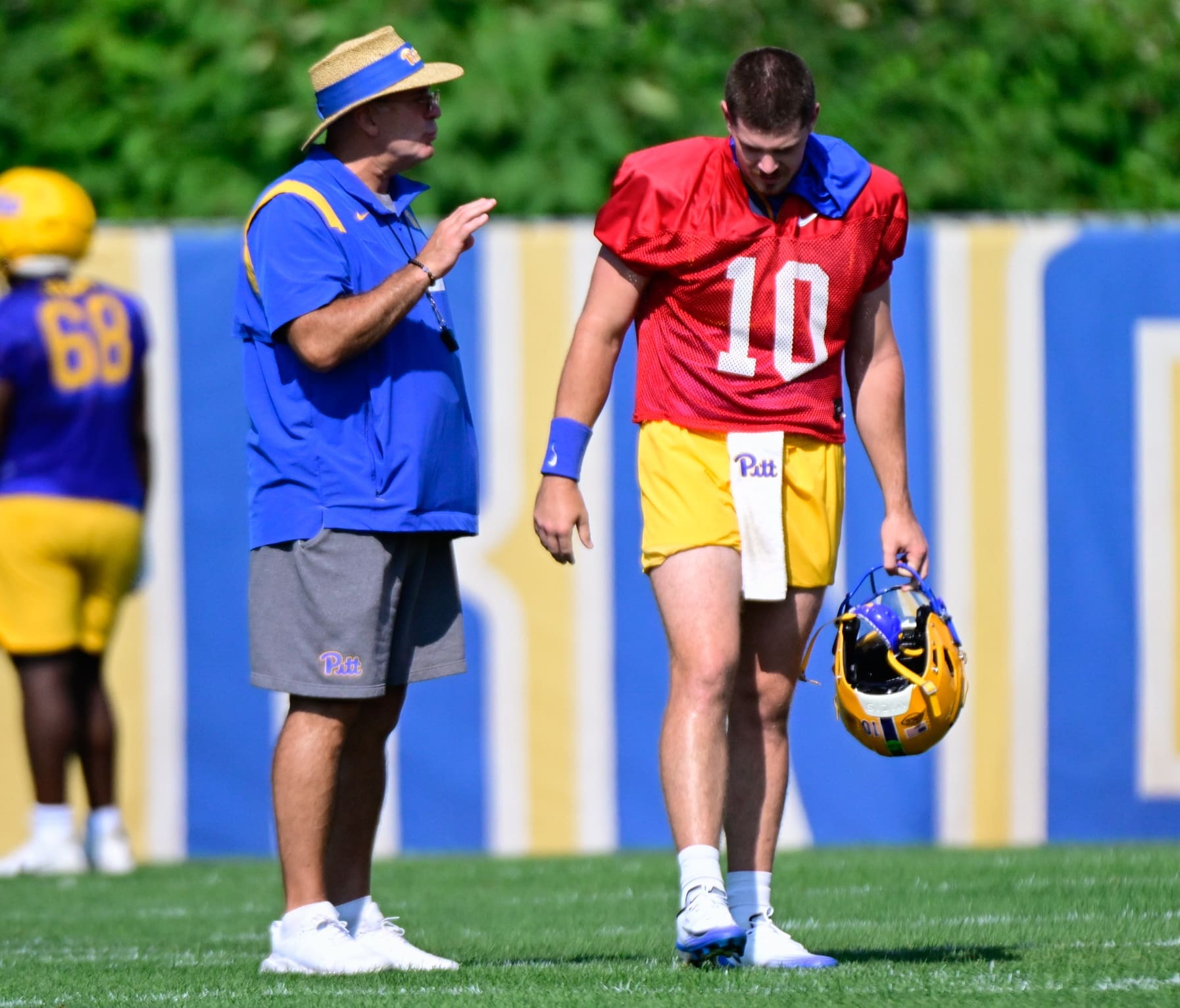 Pitt head coach Pat Narduzzi with quarterback Eli Holstein. July 30, 2025 -- Ed Thompson / PSN