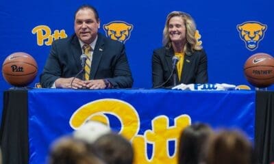 Pitt women's basketball head coach Tory Verdi and Pitt athletic director Heather Lyke