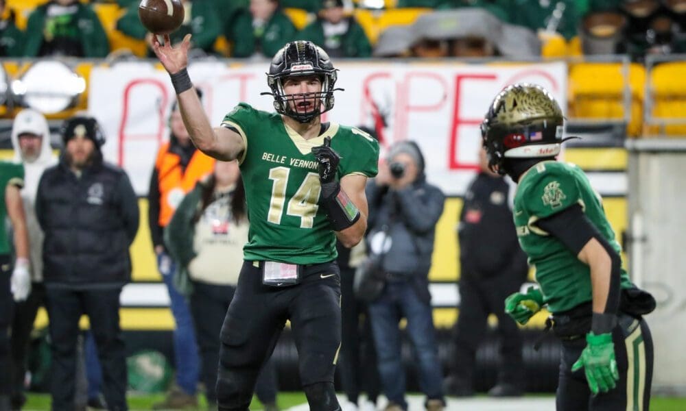 Belle Vernon quarterback Braden Laux flips a swing pass.