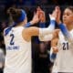 Pittsburgh middle blocker Bre Kelley (21) Pittsburgh outside hitter Valeria Vazquez Gomez (2) December 7, 2024 David Hague/PSN