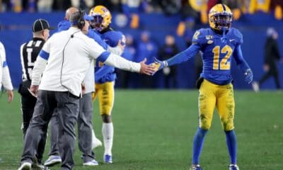 Pat Narduzzi with Paris Ford (12) November 14, 2019 -- David Hague/PSN