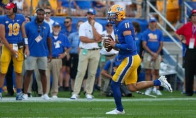 Pitt football quarterback Christian Veilleux, Phil Jurkovec.