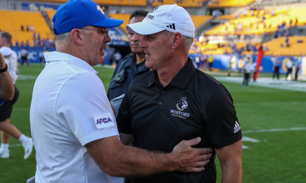 Pitt head coach Pat Narduzzi and Wofford head coach Shawn Watson.