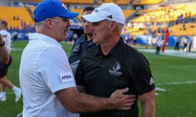 Pitt head coach Pat Narduzzi and Wofford head coach Shawn Watson.
