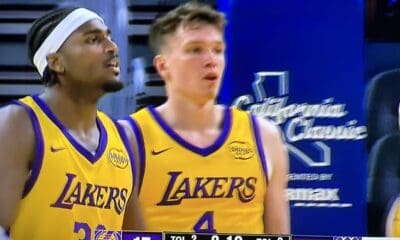 Blake Hinson and Dalton Knecht made their Los Angeles Lakers debuts on Saturday in the NBA Summer League.
