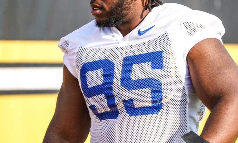 Pitt defensive tackle Francis Brewu
