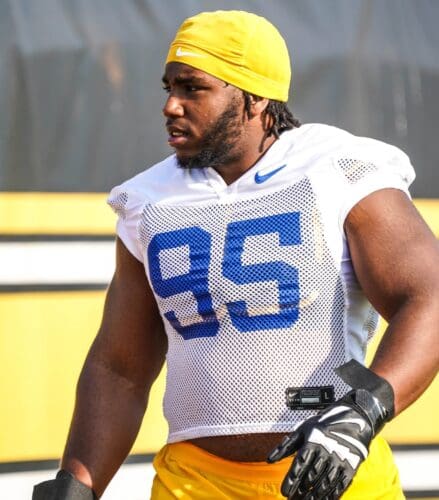 Pitt defensive tackle Francis Brewu