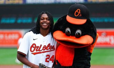 Bub Carrington returned to his hometown ballpark, Camden Yards, to throw the first pitch at the Orioles baseball game.