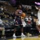 Robert Morris guard Josh Omojafo looks to inbound the ball in a game against Milwaukee on Jan. 19, 2025 -- RMU Athletics