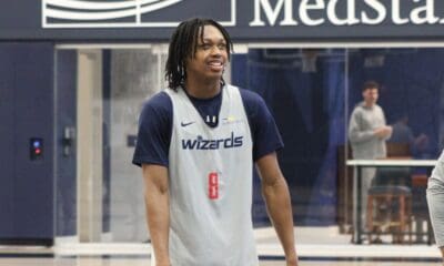 Former Pitt basketball star Carlton "Bub" Carrington plays for the NBA's Washington Wizards. Here he is at practice on October 24, 2024. Photo via George Michalowski.