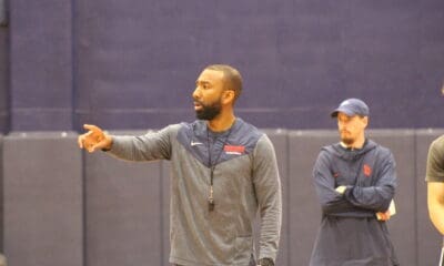 Duquesne men's basketball head coach Dru Joyce III in a practice. Photo via George Michalowski.