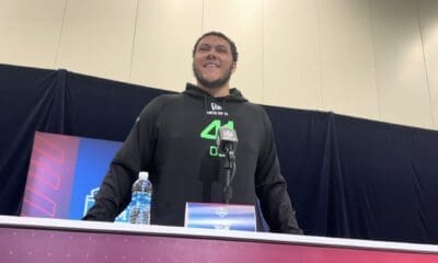 Pitt offensive lineman Branson Taylor at the NFL Combine. PSN.