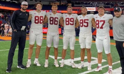 Former Pitt tight end Nate Byham (left) promoted as Stanford's offensive coordinator. Photo courtesy of Byham's Instagram account.