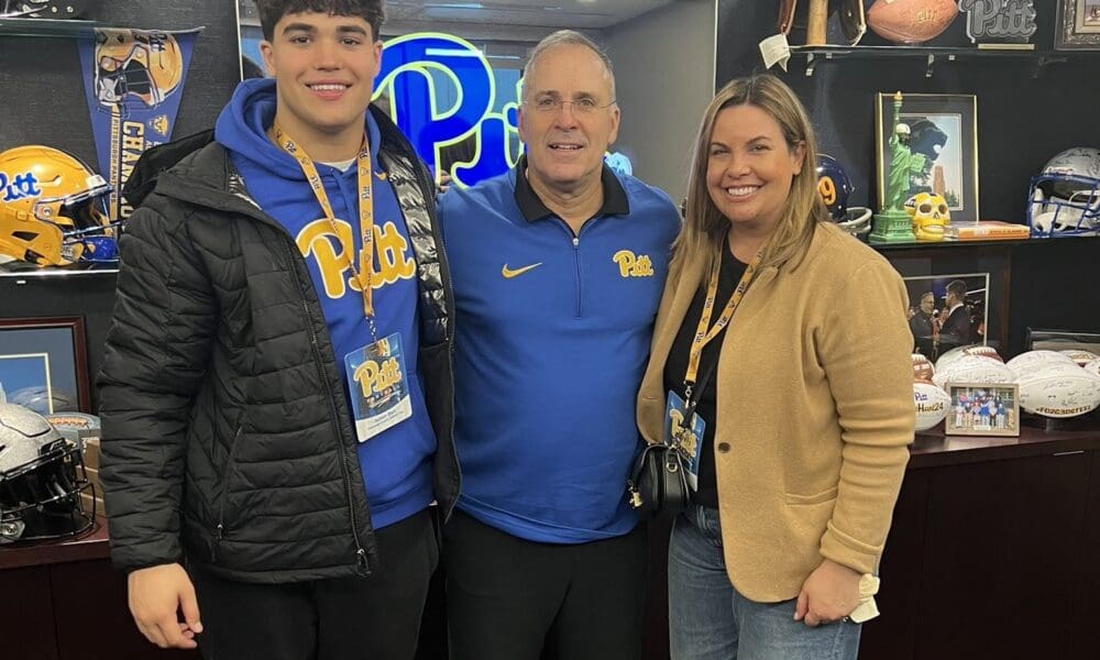 Pitt listed as a finalist for three-star edge rusher Ashton Blatt. Photo courtesy of Ashton Blatt's X account.