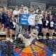Robert Morris players and cheerleaders celebrate after winning the Horizon League Championship on March 11, 2025