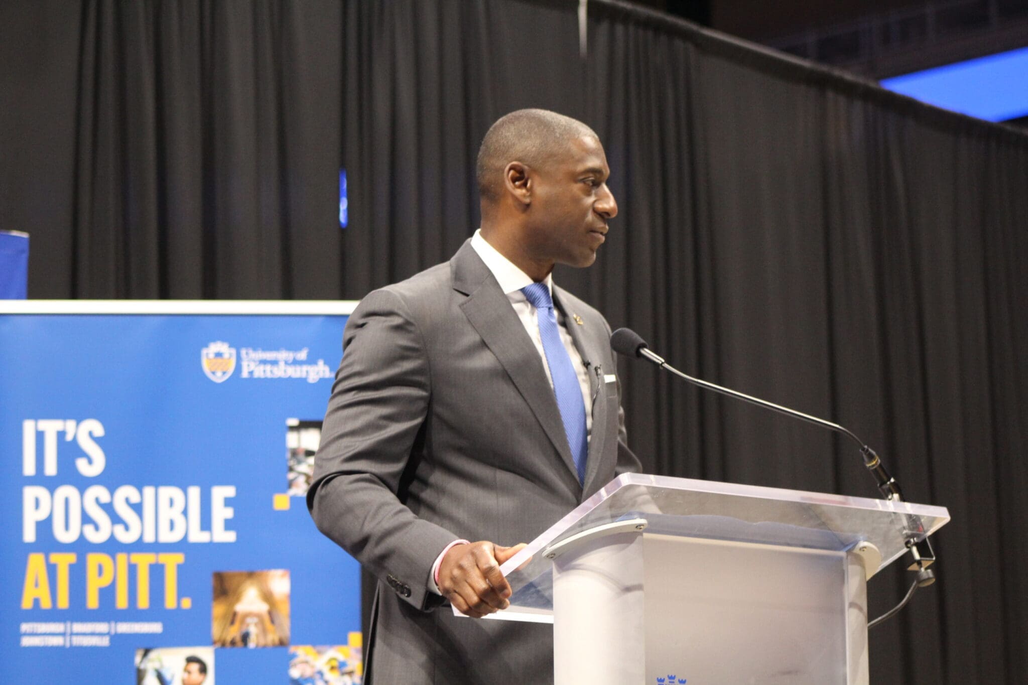 Pitt athletic director Allen Greene at his introductory press conference on October 23. Photo via George Michalowski.