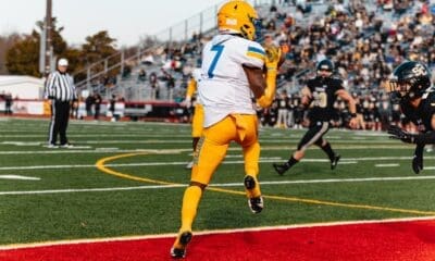Westinghouse receiver Taymir O'Neal scores a game-tying two-point conversion in the second quarter of the PIAA 2A State Championship Game. Photo by Eddie Provident.