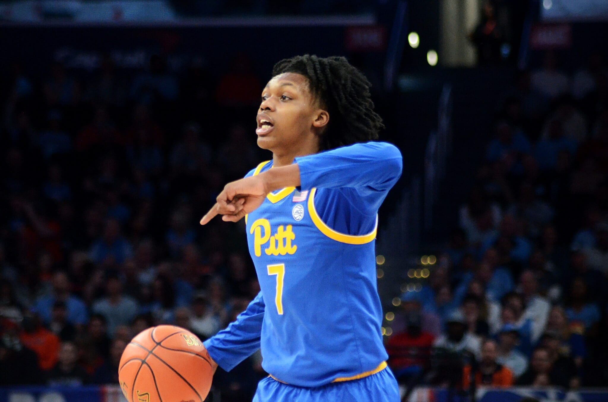 Pitt guard Carlton Carrington plays in the ACC Tournament semifinals on Friday, March 15, 2024 at Capital One Arena in Washington, D.C. (Mitchell Northam / Pittsburgh Sports Now)