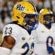 Pitt linebacker Solomon DeShields jogs off the field after a defensive series against Virginia Tech on Saturday, Sept. 30, 2023 in Blacksburg, Virginia. (Mitchell Northam / Pittsburgh Sports Now.)