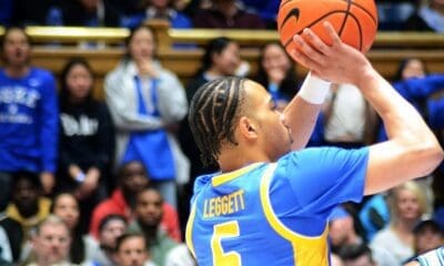 Ishmael Leggett takes a free throw as Pitt plays Duke on Jan. 20, 2024 at Cameron Indoor Stadium in Durham, N.C. (Mitchell Northam / Pittsburgh Sports Now)