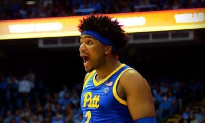 Blake Hinson as Pitt plays against North Carolina on Wednesday, Feb. 1, 2023 in Chapel Hill. (Mitchell Northam / Pittsburgh Sports Now)