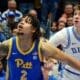 Pitt forward Cameron Corhen boxes out Duke star Cooper Flagg on Jan. 7, 2025, in Cameron Indoor Stadium in Durham, N.C. (Mitchell Northam / Pittsburgh Sports Now)