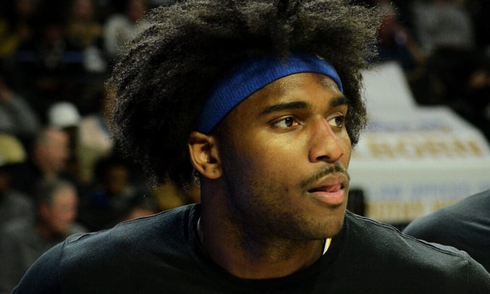 Pitt's Blake Hinson before playing against Wake Forest on Tuesday, Feb. 20, 2024, in Winston-Salem, N.C. (Mitchell Northam / Pittsburgh Sports Now)