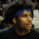 Pitt's Blake Hinson before playing against Wake Forest on Tuesday, Feb. 20, 2024, in Winston-Salem, N.C. (Mitchell Northam / Pittsburgh Sports Now)