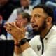 Jason Capel watches during Pitt's ACC Tournament game vs. Georgia Tech in Greensboro, N.C. on March 8, 2023. (Mitchell Northam / Pittsburgh Sports Now)