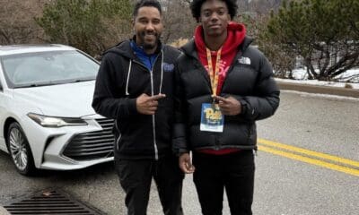 Pitt defensive back target Xavier Jackson with cornerbacks coach Archie Collins. Photo courtesy of Jackson's X account.